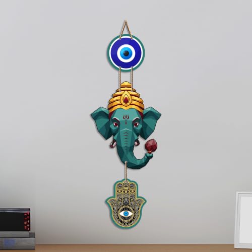 Image of Artvibes Ganpati Bappa Evil Eye Decor Hanging for Home and Office | Nazar Suraksha Wall Art for Entrance Door Living Room Temple | Auspicious Vastu Energy Decorative Housewarming Gift (WH 8561N)