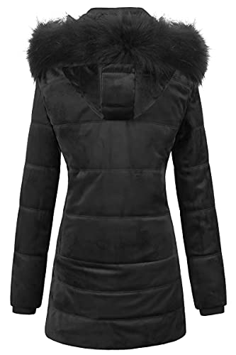 Chrisuno Women's Warm Winter Coat Velvet Puffer Jacket Quilted Faux Fur Hood2