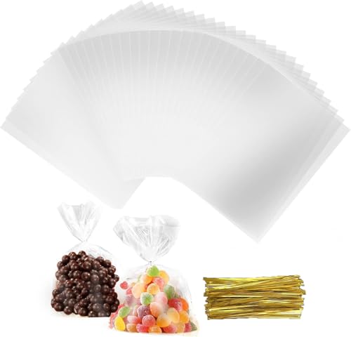 Frogetu 50 Sacos transparentes para carros fitas metálicas, sacos de carros 20 x 30 cm, saco de celofan transparente, sacos transparentes para presentes, sacos para carros de aniversário, bolsa de