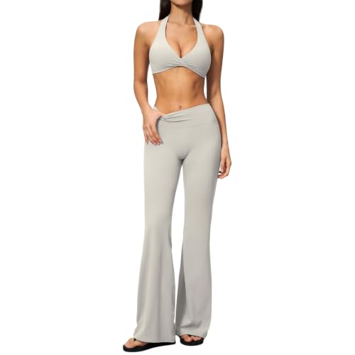 Soutien-gorge de sport col V et ensemble pantalon évasé running respirant