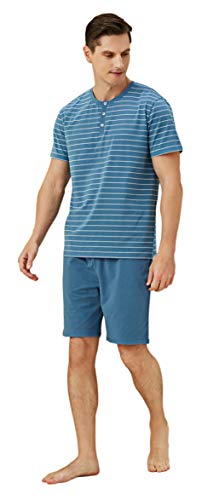 Men's Pajama Set Mens Cotton Striped Pjs Set for Men Classic Short Sleeve Sleepwear for Loose Casual Pyjamas4