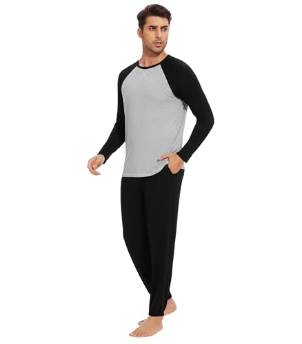 WiWi Mens Pajama Set Drawstring Jogger with Pocket Long Sleeve Sleepwear Loungewear Viscose from Bamboo S-XXL3