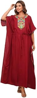 MODI FACTORY Tribal Mirror Embroidered Kaftan with Adjustable Waist & Ethnic Charm Long Kaftan.(Maroon) Price In India