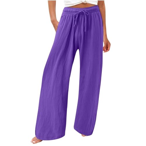 Pantalones cortos casuales de verano para mujer, de algodón, ajuste holgado, cómodos, con bolsillos, cintura alta elástica, estilo bolsa de papel, pantalones de vestir, pantalones de pista, Morado