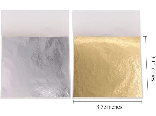 Image of A.K GOLD LEAF 200 Sheets 8x8cm Gold,Silver Leaf Sheets Foil Paper for Gilding Crafting DIY Arts Project Crafting Decoration Makeup Spa Art Craft Work (Gold+Silver)