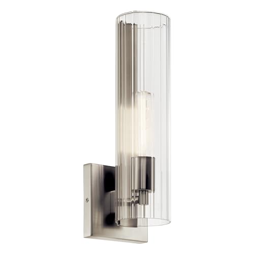 Image of Kichler Jemsa 1 Light Wall Sconce, Modern Light with Clear Fluted Glass in Brushed Nickel for Bathroom, Powder Room, Sides of Fireplace, Down a Hallway, Kitchen, or Bedroom (14 inch x 4.75 inch), 55165NI