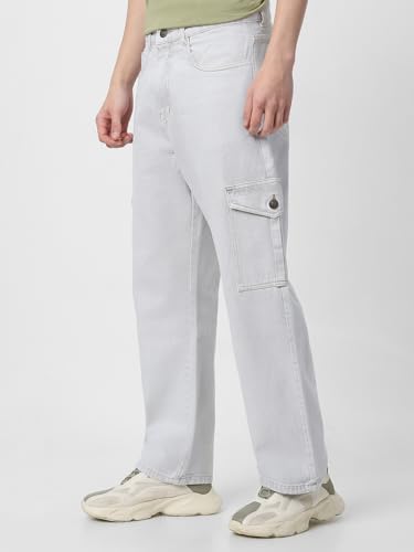 Image of Neostreak Men's Loose Baggy Fit Washed Cargo Jeans with 6 Pockets Non-Stretchable