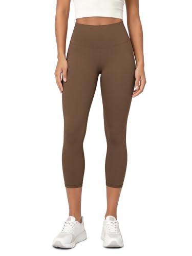 ODODOS Buttery Soft Lounge Yoga Leggings for Women Cropped Length 23" High Waist Yoga Pants, Brunette, Medium