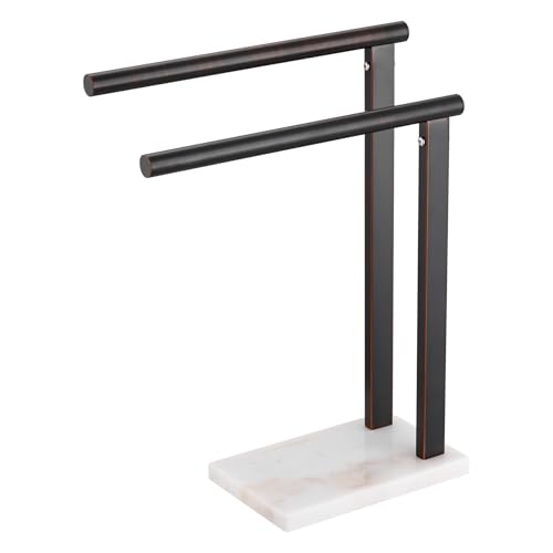 Image of KOKOSIRI Hand Towel Bars Stand Towel Rack 2-Tier with Marble Base for Bathroom Vanity Countertop, Oil Rubbed Bronze Stainless Steel 15.7'' Height THS0007-ORB
