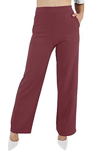 Jophy & Co - Pantalón de mujer con bolsillos, tejido ligero y elastizado, cómodo, de pierna ancha, (cód. 6503), burdeos, XXL Cover