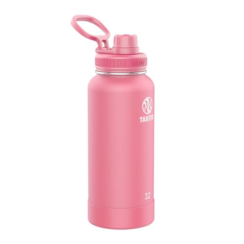 Takeya Actives Water Bottle with Spout Lid - Bottle with Double Stainless Steel Insulation - Dishwasher Safe & BPA-Free - Bottle with Spout Lid & Removable Bumper - 32 oz, Pink Mimosa