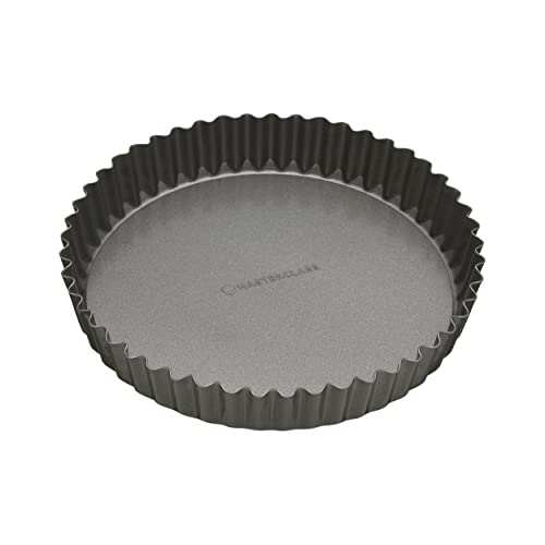 MasterClass Non-Stick Loose Tart and Quiche Tin with PTFE, PFOA and BPA Free Non Stick, Robust 1mm Thick Carbon Steel, Fluted Carbon Steel, Round 23cm (9''), Sleeved