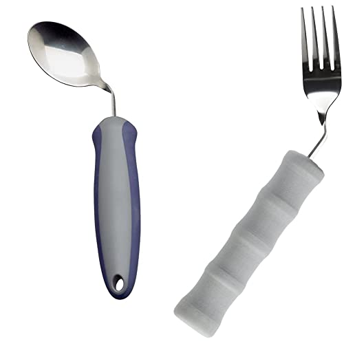 Homecraft Newstead Cutlery, Angled Knife, Right Handed Adaptive Dining Aid & Lightweight Foam Handled Cutlery - Angled, Fork, Right, Independent Self-Feeding Utensil for Arthritis, Elderly, Disabled