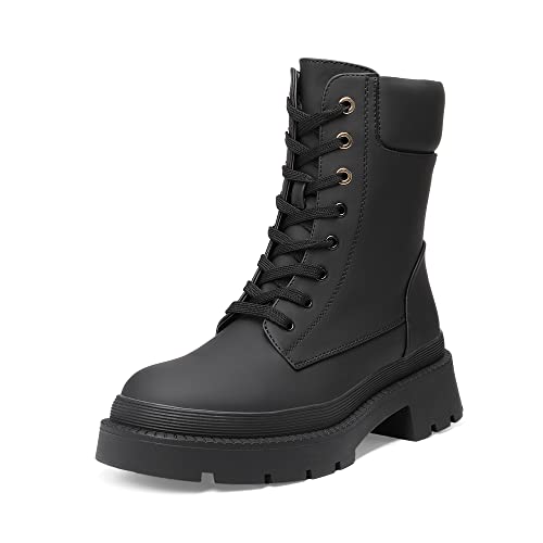 DREAM PAIRS Women's Sdab2227w Platform Chelsea Combat Boots Lace Up Lug Sole Ankle Booties Shoes,Size 8, Black