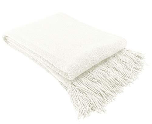 LAGHCAT Knit Blankets Crochet Fringe Throw Blanket for Couch, Lightweight Cozy, Breathable