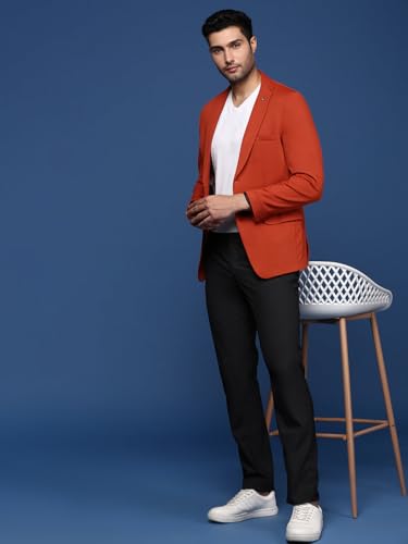 Image of SHOWOFFFF Men Solid Single Breasted Formal Blazer | Notched Lapel Full Sleeves Cotton Blazer for Mens | Slim Fit Regular Length Blazer for Men's
