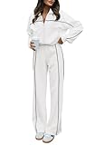 BTFBM Women's Two Piece Tracksuit Fall 2025 Long Sleeve Zip Up Sweatshirt Long Pants Outfits Jogger Sweatsuit Sets(Solid White,Medium)