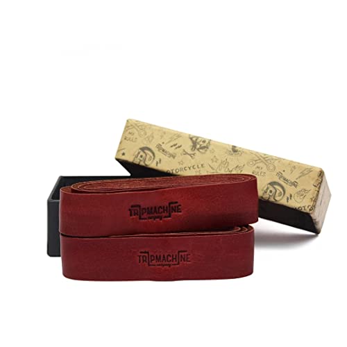 Trip Machine Company Motorcycle Handle bar Leather Grip Wraps - Universal Grips Accelerator Custom Cover wrap Set for Bike Handlebar (Cherry Red)