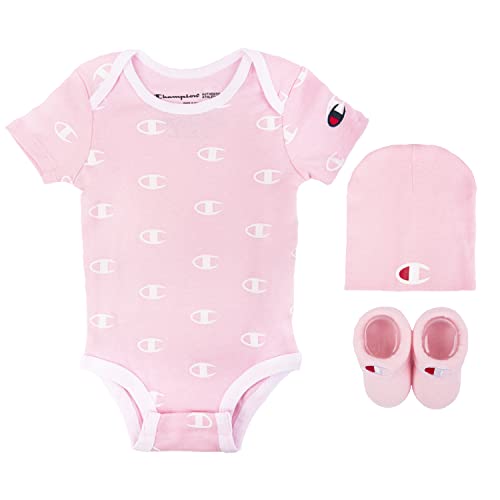 Image of Champion Baby Girls Print Infant 3-pc Box Includes a Body Suit, a Bib Or Hat and Pair of Booties in Multiple Colors