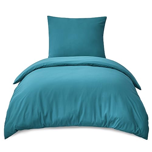 RUIKASI Bettwäsche 155x220 Türkis 2teilig - Petrol Mikrofaser...