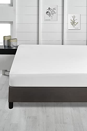 ABAKUHAUS Bajera de Microfibra, Sábana elástica de 100% Microfibra de Color sólido súper Suave Ropa de Cama ecológica con Bolsillo Profundo Acento para el Dormitorio Decorativo, 135 x 190 cm, Blanco