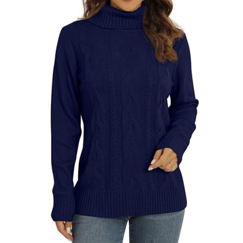 Pullover Damen Winter Kabel Stricken Pulli Largarm Rollkragenpullover Strickpullover Damen Knit Zopfstrick Sweater