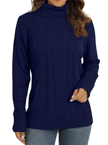 Pullover Damen Winter Kabel Stricken Pulli Largarm Rollkragenpullover Strickpullover Damen Knit Zopfstrick Sweater
