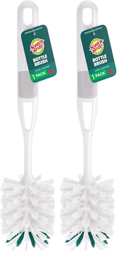 Image of Scotch-Brite Glass and Water Bottle Brush, Long-Lasting,Safe on Glassware, Shaker Bottles, Food Processors, & More, Non-slip handle, Durable, Reusable, Clean in Top Rack of Your Dishwasher (Pack of 2)