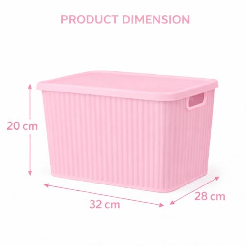 Image of Plastic Storage Box with Lid - Large Stackable Organizer Storage Box for Clothes, Toys, Kitchen - Big Size Plastic Storage Container Basket for Home, Office, Bathroom(Large,Pack of 2,Pink)