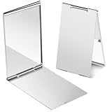 Dimeho Portable Folding Mirror, 2 Pcs Ultra Slim Pocket Makeup Mirror Mini Travel Mirrors for Purse Aluminum Shell Compact Mirror for Travel Daily Work Business (3.34 × 1.99 Inches)