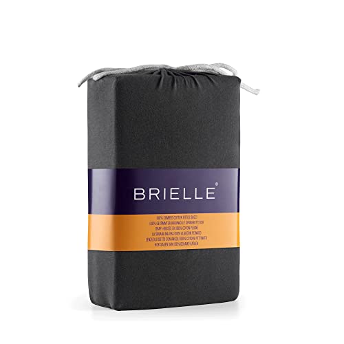BRIELLE Premium Jersey Spannbettlaken, Spannbetttuch 100% gekämmte Baumwolle, 145 g/m² - Oekotex Zertifiziert, 140x200 - 160x200 bis 30 cm Matratzenhöhe 30 cm, Anthrazit Cover