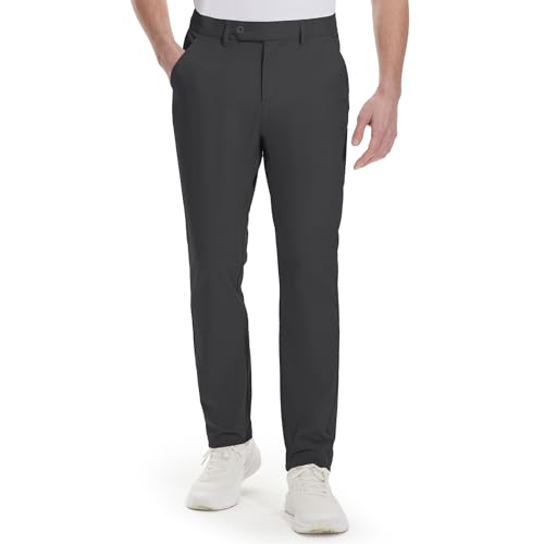Hiwise Men's Golf Pants Stretch Dress Pants 30"/32"/34" Comfy Lightweight Casual Trousers Quick Dry Travel Pants with Pockets(Dark Grey, 32WX32L)
