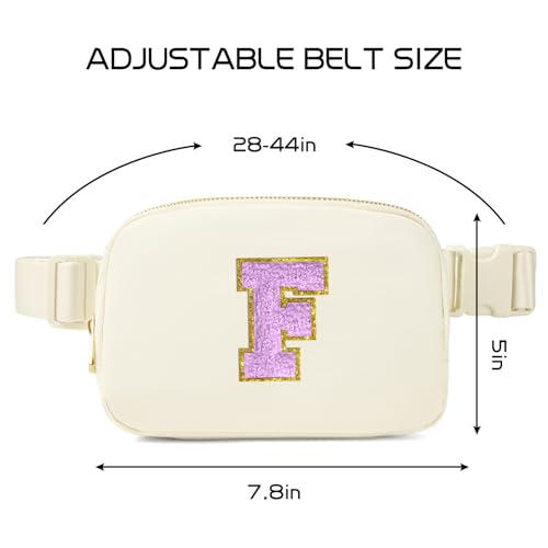 Image of Gitus Gifts for 8 9 10 11 12 Year Old Girls Belt Bag Fanny Pack Crossbody Bags with Initial Letter Patch Cute Stuff Birthday Gifts for Teen Girls Women Personalized Trend Stuff (Ivory-F)