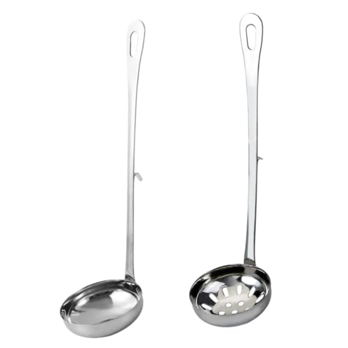 Healeved Louche et Passoire en Acier Inoxydable 2 Pcs 6 Cm avec Crochet, Ustensiles Cuisine pour Fondue Chinoise, Cuillères de Service Résistantes la Chaleur, pour Maison et Restaurant