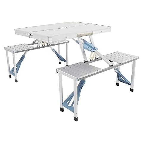 IBEQUEM Portable Folding Joined Table and Chairs Set with Umbrella Hole for Outdoor Camping Barbecue Party Dining Picnic Trip Fishing (Silver) Cover