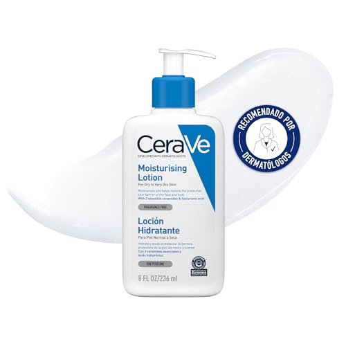 CeraVe Loción Hidratante, Piel Seca a muy Seca, Hidrata y Restaura la Barrera Protectora de la Piel, Enriquecida Con Ceramidas Esenciales y Ácido Hialurónico, Fórmula Ligera, Apta para Rostro y Cuerpo