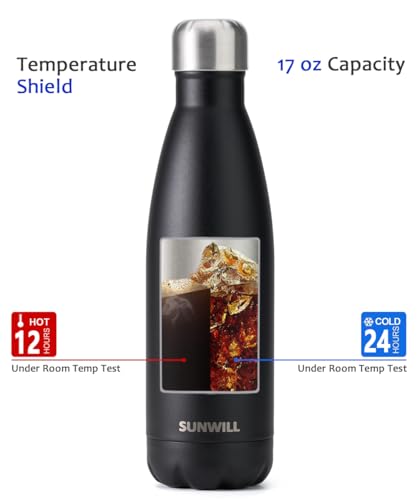 SUNWILL Metal Water Bottle Stainless Steel 500ml, Insulated Reusable Thermal Flask for Cold and Hot Drink, Travel, Sports, Gym - Image 4