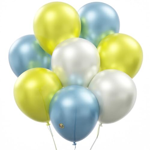 Image of AFTERLOON Biodegradable Balloons 24 pcs Pearlized White /Blue /Yellow 12 Inch Pearl Color, Pearlescent Durable Thickened Extra Strong Helium Float, Bulk Color ballon Globos Para De