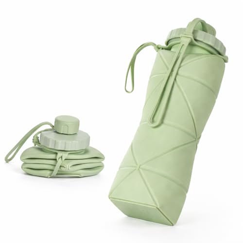 Image of Barebeauty Folding Silicone Water Bottle | Collapsible Travel Water Bottle for Gym, Office, School, Cycling, Hiking & Outdoor Sports | Leak-Proof, Portable Bottle | 600 Ml (Green)