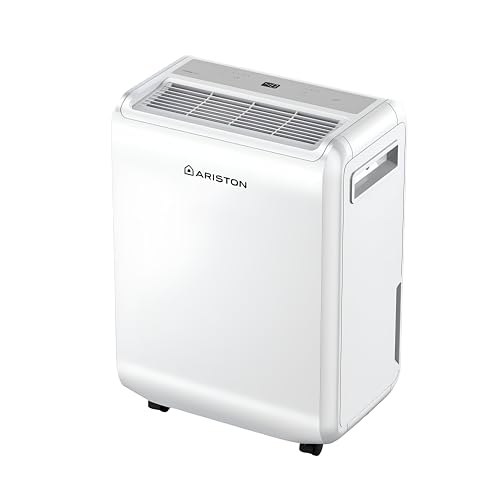 Ariston DEOS 12 EVO - Deumidificatore Casa Muffa Portatile 12L/24h con Ruote, Bagno e Ambienti Fino 31㎡, Piccolo Assorbi Umidità 32x41,4x20,5 - 3 Velocità d'Aria e Filtro Antipolvere, Consumo Max 210w