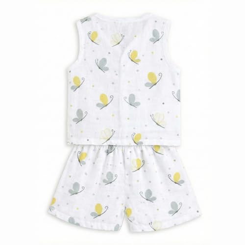 Image of The Boo Boo Club Muslin Jhabla and Short Set 100% GOTS Certified Organic Cotton | Sleeveless Button Vest | Summer Wear Set