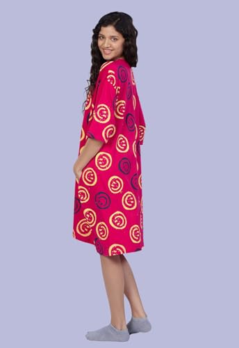 Image of LAMA STORE Women's Printed Oversized T-Shirt Dress, Cotton, 3 /4 Sleeve Length, Casual Loose Fit, Comfort Wear Extra Comfy Oversized Printed Pocket T-Shirt Dress