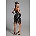 Pixiemain Women's 1920s Flapper Sequin Dress for Great Gatsby Theme Party Dress With Roaring 20s Accessories Set for Party Black M