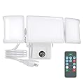 Olafus 80W Plug in Flood Lights Dusk to Dawn Outdoor Lighting, 8000LM Exterior LED Security Light with Remote, IP65 Waterproof, 6500K 3 Adjustable Heads Photocell Light for Yard Garage White