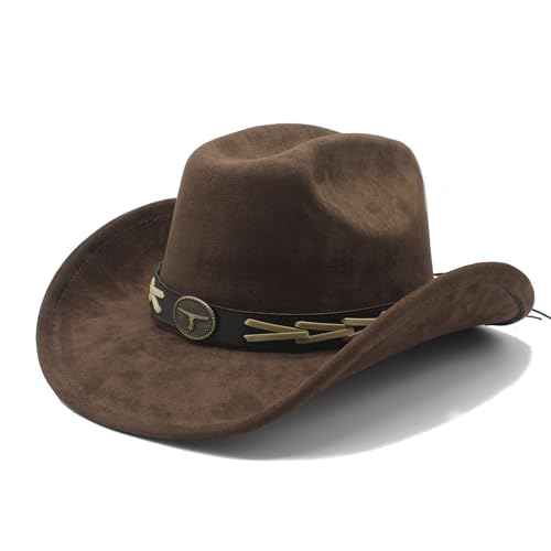 Image of Western Cowboy Hat for Women Men with Band Wide Brim Suede Cowboy Cowgirl Hat Western Style Hat