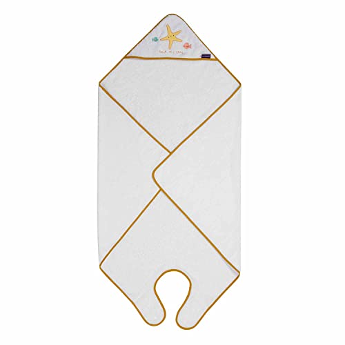 Clevamama Serviette Tablier Peignoir de Bain pour Bébé et Enfant de 0 à 4 Ans en Coton Doux et Absorbant avec Capuche - Unisexe, Blanc, 98 x 98 cm 3522 Cover