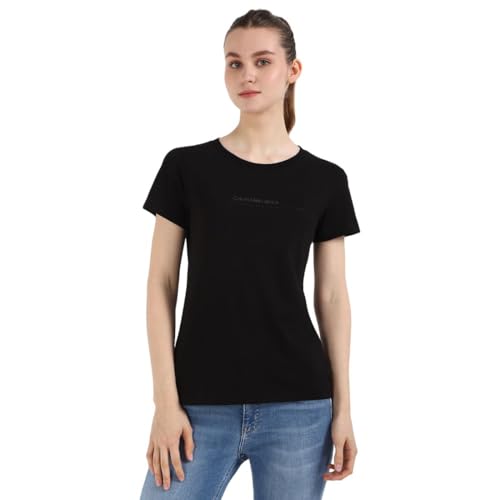 Calvin Klein Damen T-Shirt Kurzarm Institutional Graphic Slim Fit, Schwarz...