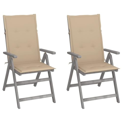 Rantry Sillas de jardín reclinables 2 uds Madera Maciza Acacia Cojines sillas de Jardin sillas de terraza Exterior sillones de Jardin Respaldo de Silla Ajustable con cojín Suave