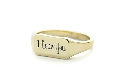 Bague gravée I Love You personnalisée en or 14k pour alliance et cadeau femme