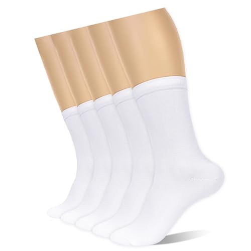 Women's Loose Calf Cotton Crew Socks Long Seamless Breathable All-Season Socks, White